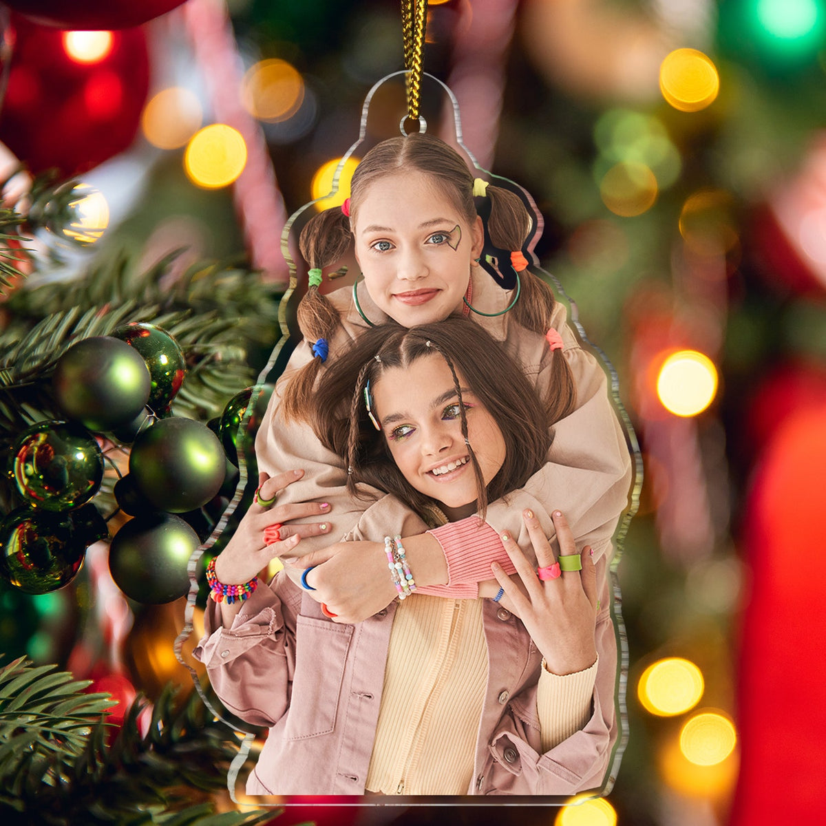 Custom Photo Besties Colleagues Sisters - Christmas Gift For Best Friends, Siblings - Personalized Acrylic Photo Ornament