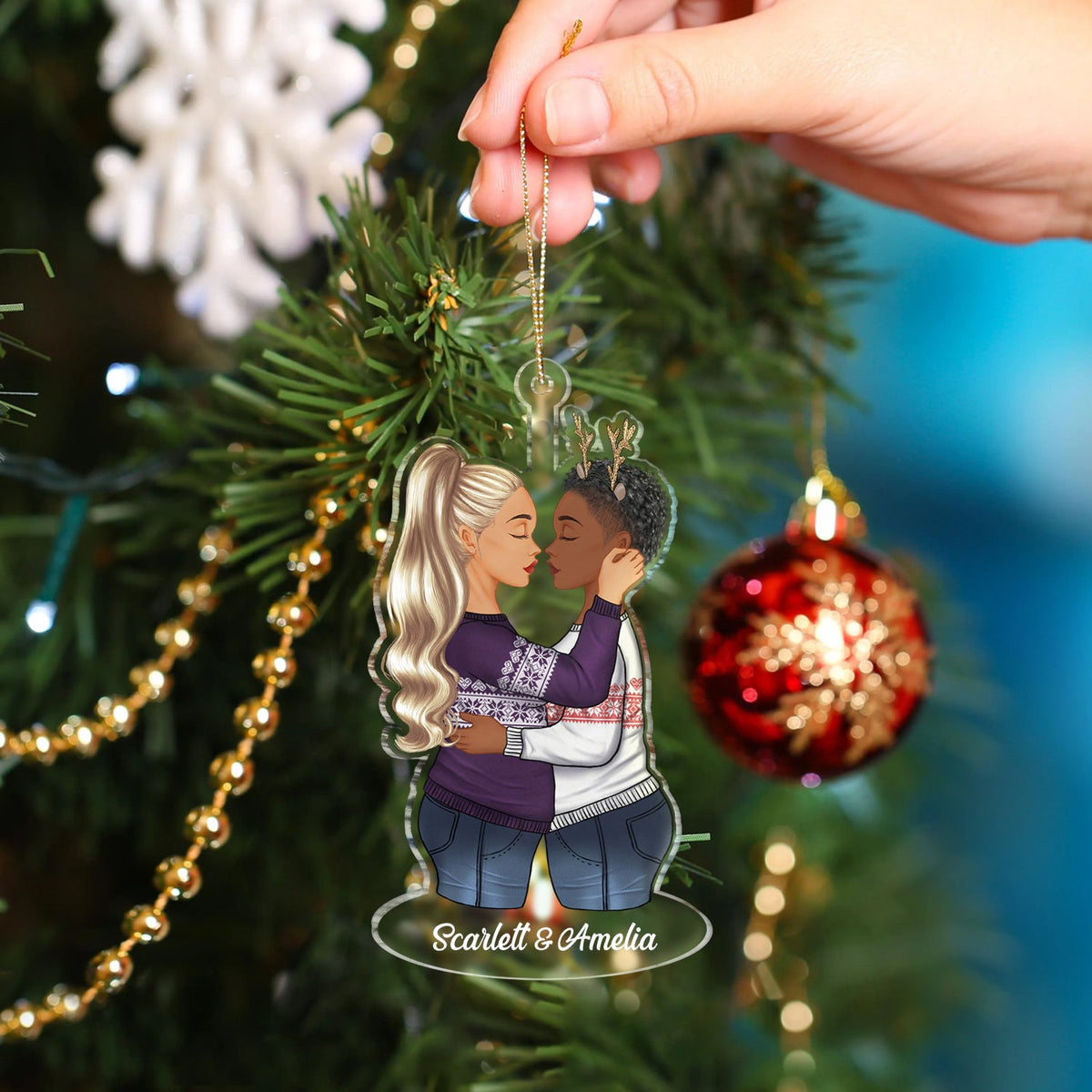 Couple Hug Kissing - Christmas Gift For Lover, Husband, Wife, Couples - Personalized Cutout Acrylic Ornament