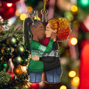 Couple Hug Kissing - Christmas Gift For Lover, Husband, Wife, Couples - Personalized Cutout Acrylic Ornament
