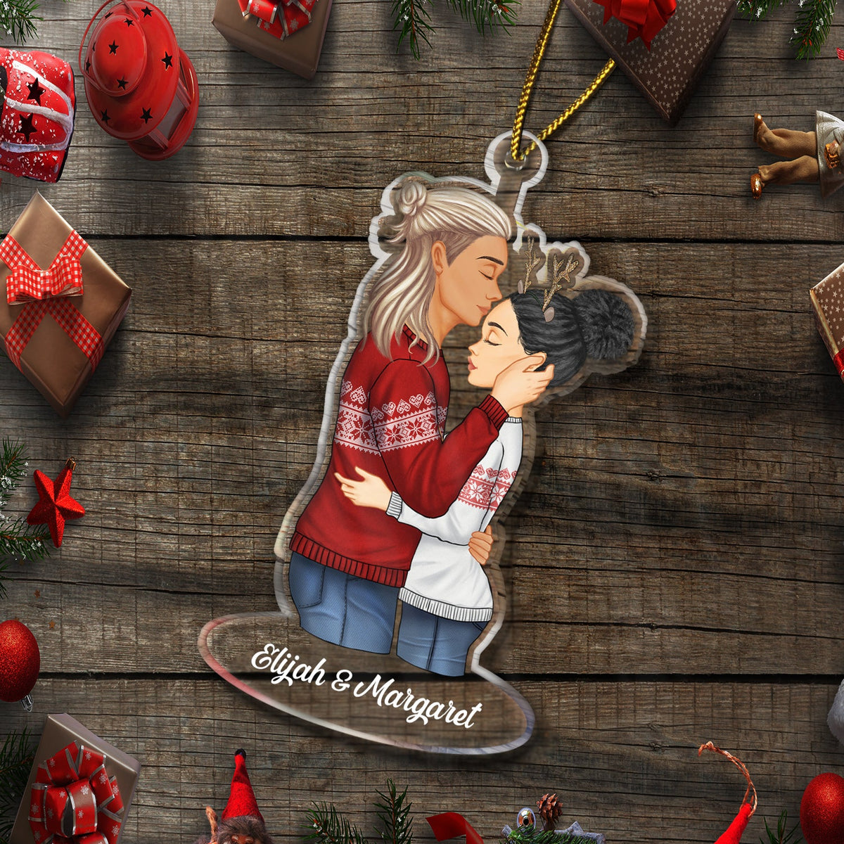 Couple Hug Kissing - Christmas Gift For Lover, Husband, Wife, Couples - Personalized Cutout Acrylic Ornament