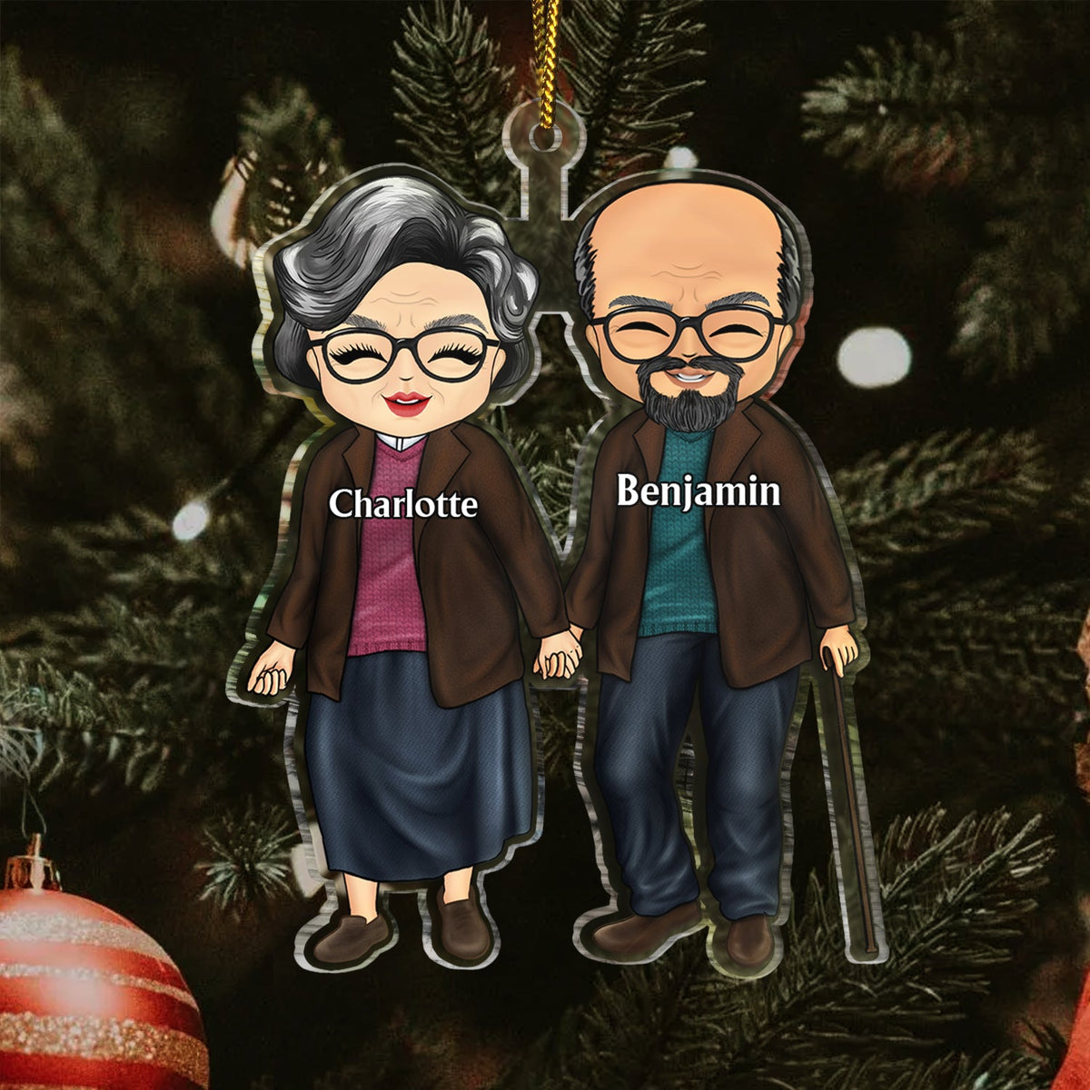 Couple marchant - Cadeau de Noël pour amoureux, mari, femme, couples - Décoration acrylique découpée personnalisée