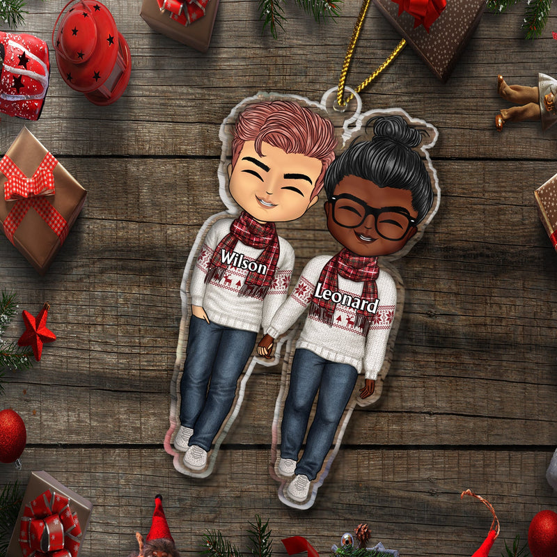 Couple marchant - Cadeau de Noël pour amoureux, mari, femme, couples - Décoration acrylique découpée personnalisée