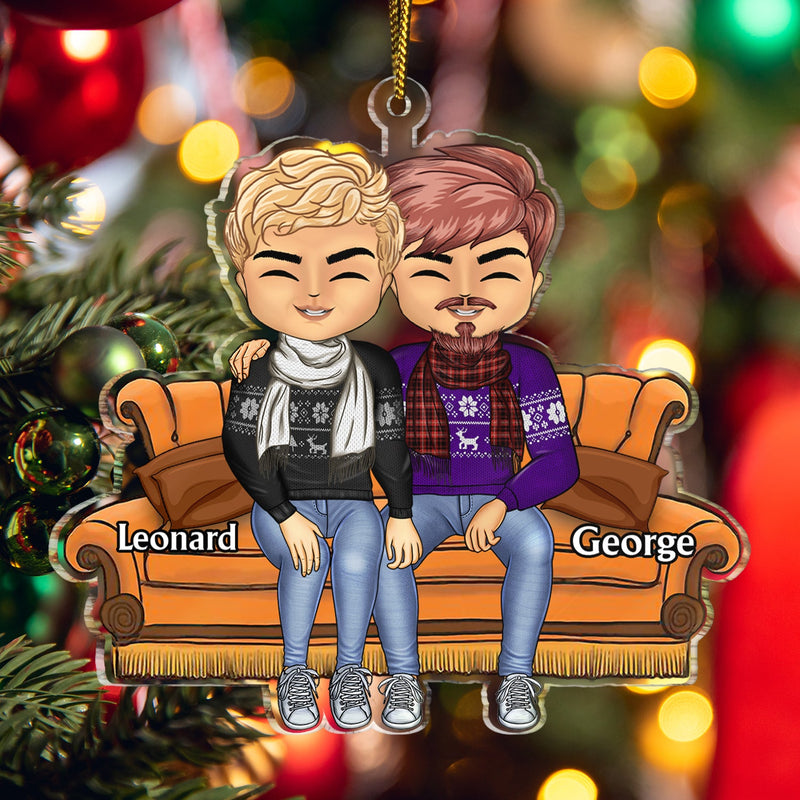 Couple Sitting - Christmas Gift For Lover, Husband, Wife, Couples - Personalized Cutout Acrylic Ornament