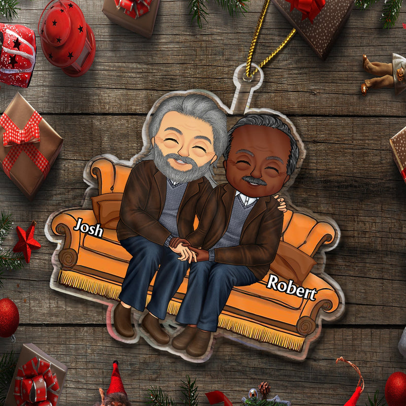 Couple Sitting - Christmas Gift For Lover, Husband, Wife, Couples - Personalized Cutout Acrylic Ornament