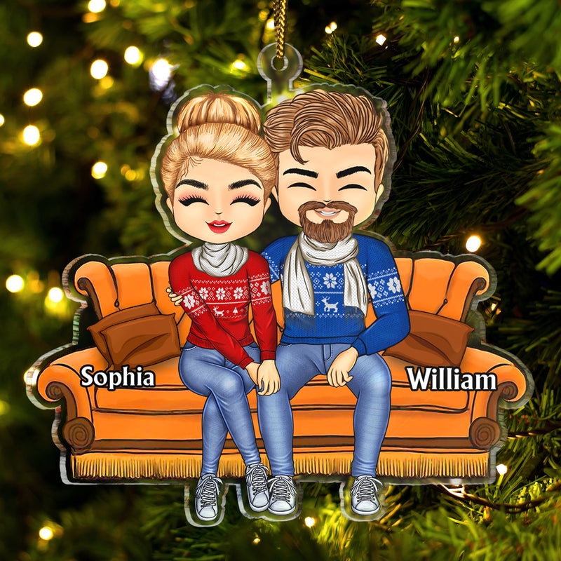 Couple Sitting - Christmas Gift For Lover, Husband, Wife, Couples - Personalized Cutout Acrylic Ornament