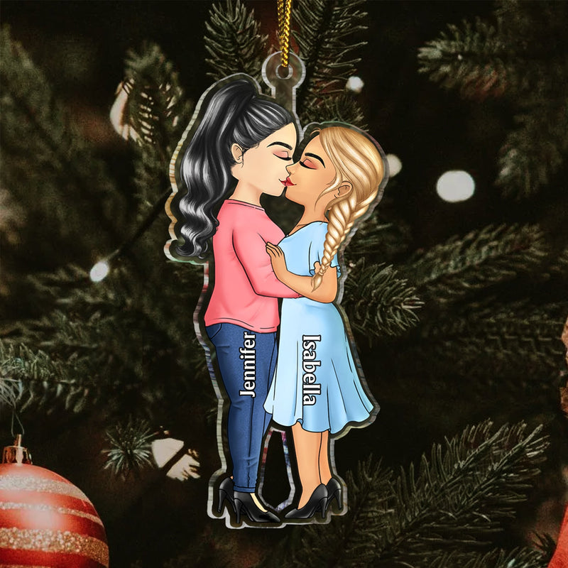 Couple Chibi s'embrassant - Cadeau de Noël pour amoureux, mari, femme, couples - Décoration acrylique découpée personnalisée