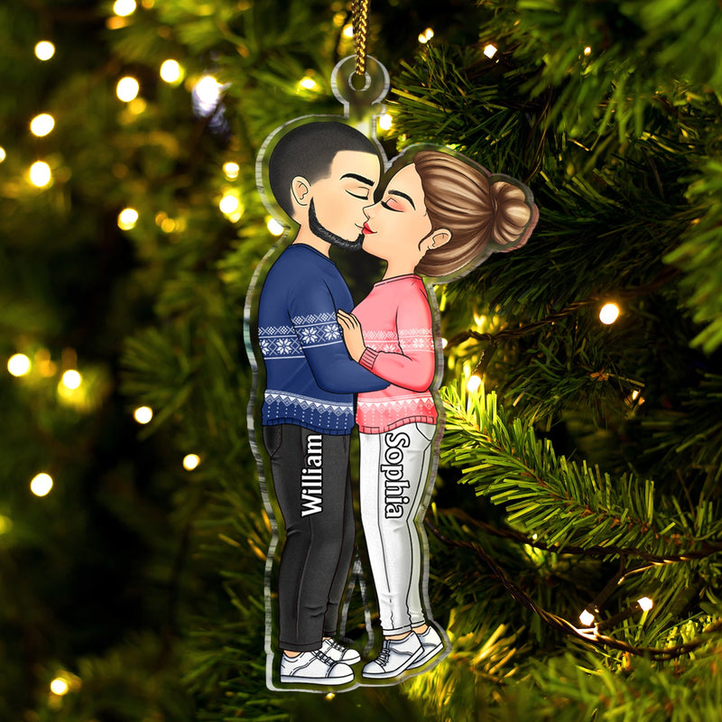 Couple Chibi s'embrassant - Cadeau de Noël pour amoureux, mari, femme, couples - Décoration acrylique découpée personnalisée