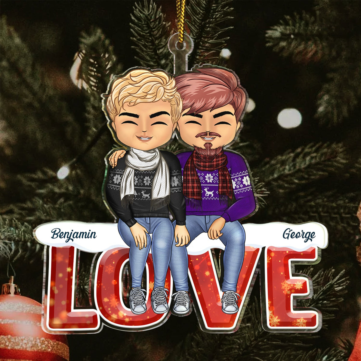 Amour mari et femme - Cadeau de Noël pour couples - Décoration acrylique découpée personnalisée