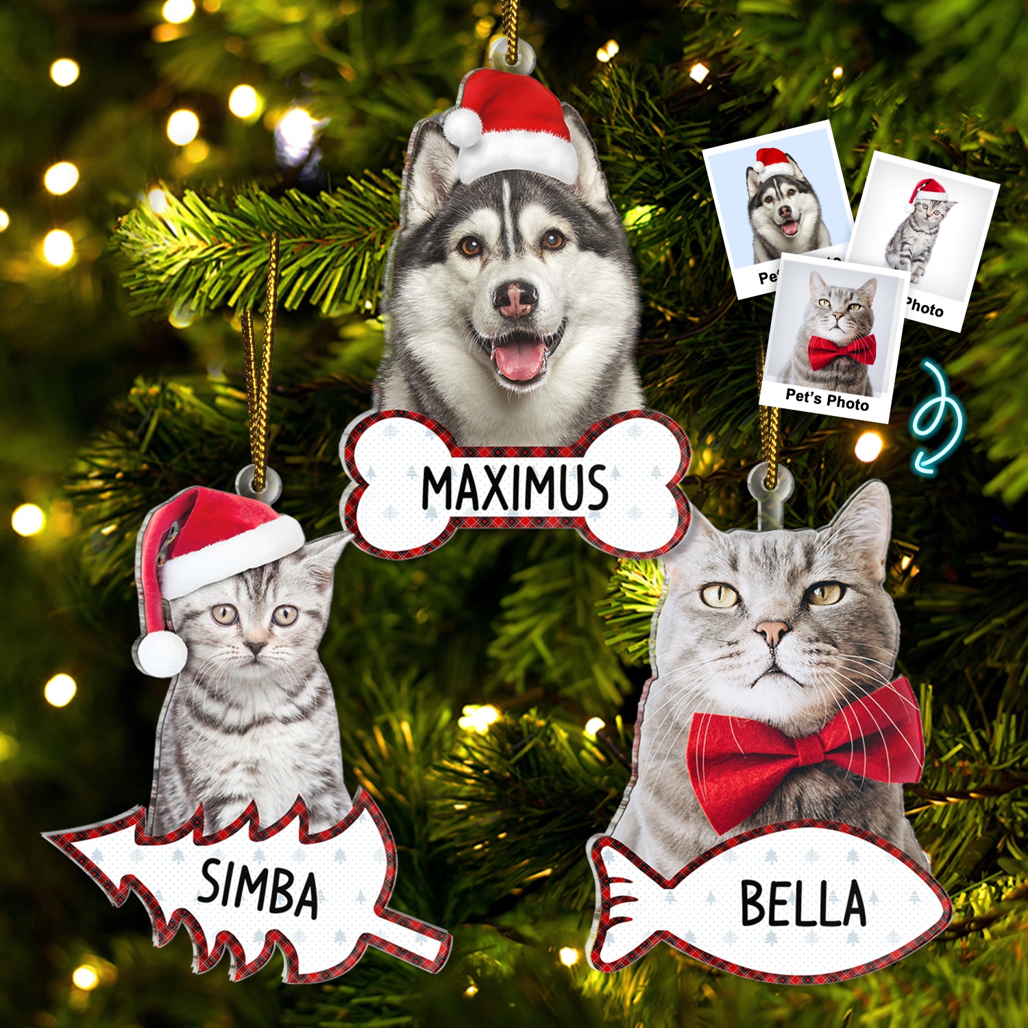 Custom Photo Funny Dog Cat - Christmas Gift For Pet Lovers - Personalized Cutout Acrylic Ornament