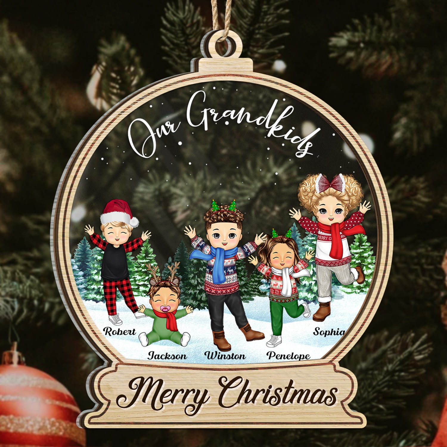 Happy Our Grandkids - Christmas Gift For Grandparents, Parents, Family - Personalized 2-Layered Mix Ornament