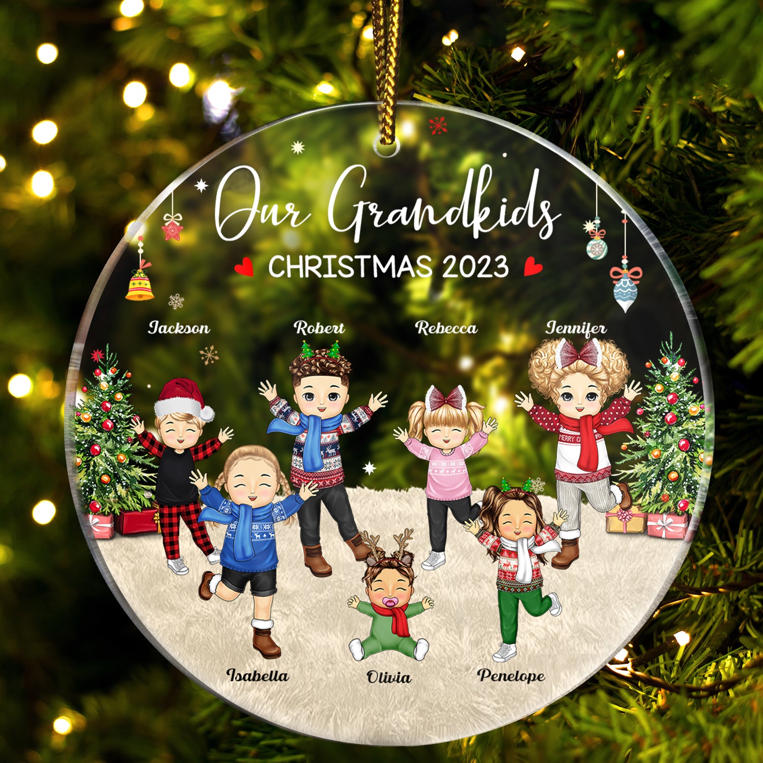 Happy Our Grandkids - Christmas Gift For Grandparents, Parents, Family - Personalized Circle Acrylic Ornament