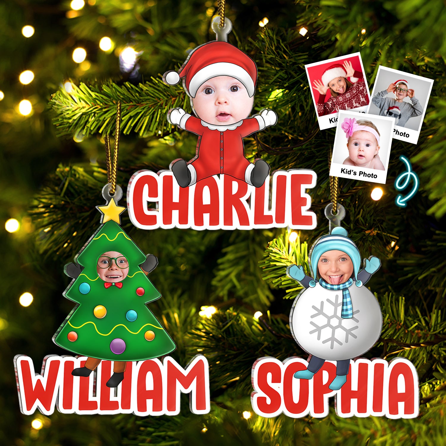 Custom Photo Christmas Cosplay Grandkids - Christmas, Loving Gift For Grandpa, Grandma, Grandparents - Personalized Cutout Acrylic Ornament