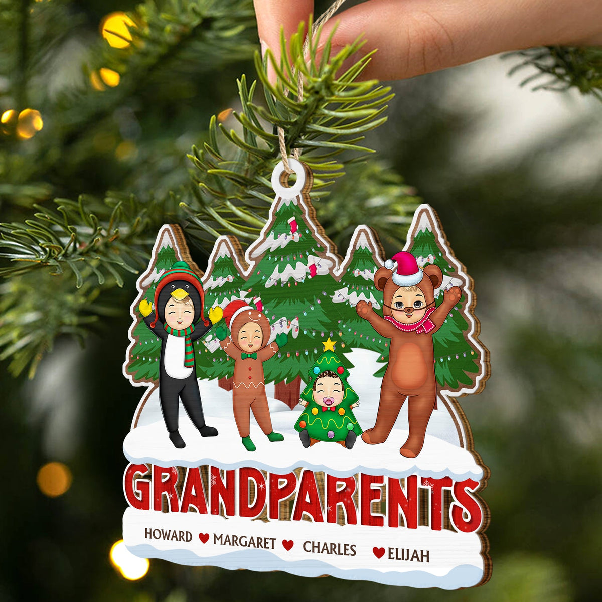 Décoration de Noël en bois découpée personnalisée pour petits-enfants, grand-mère, grand-père, grand-mère et papa