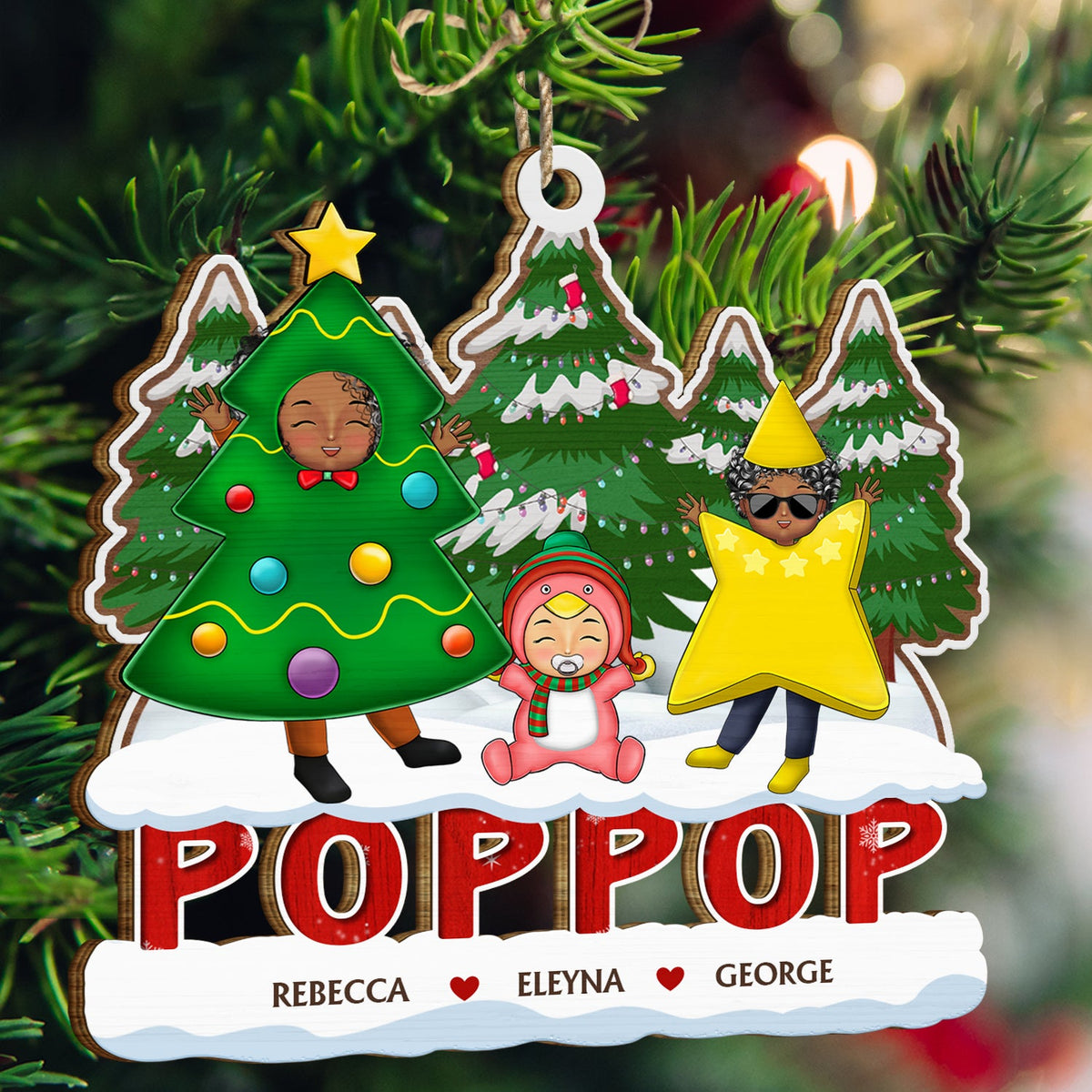 Décoration de Noël en bois découpée personnalisée pour petits-enfants, grand-mère, grand-père, grand-mère et papa