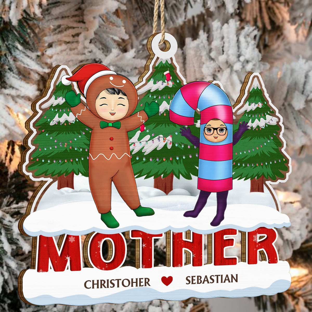 Décoration de Noël en bois découpée personnalisée pour petits-enfants, grand-mère, grand-père, grand-mère et papa