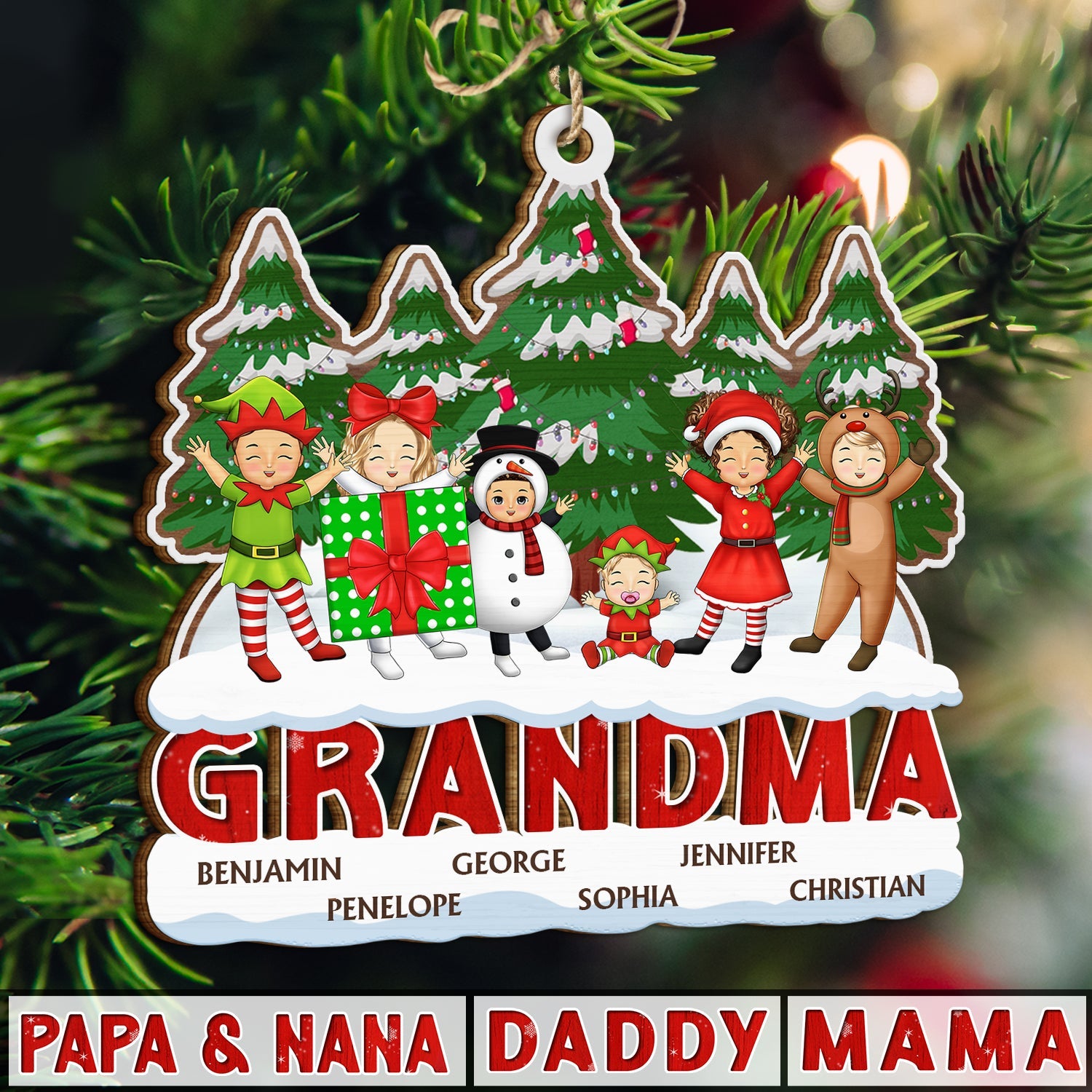 Christmas Cosplay Grandkids Nana Papa Mommy Dad - Loving Gift For Grandpa, Grandma, Grandparents - Personalized Wooden Cutout Ornament