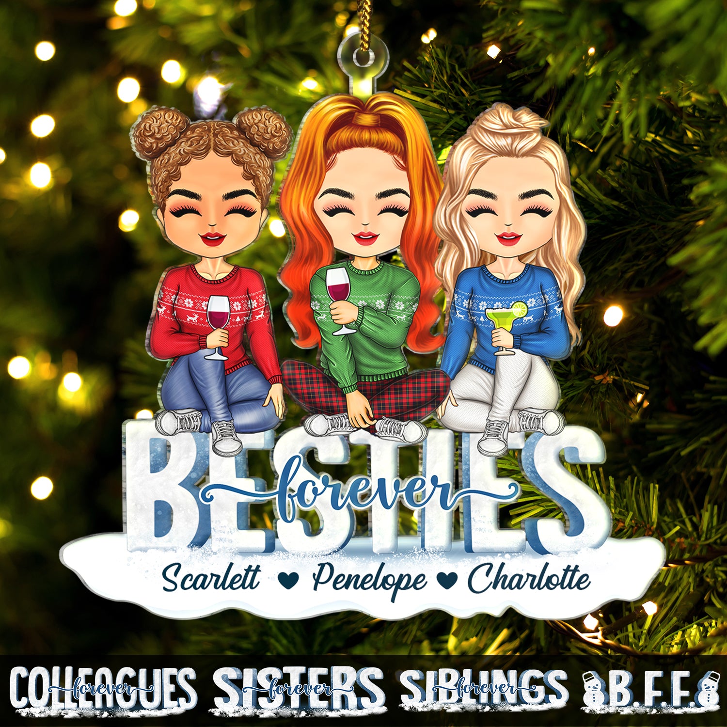 Besties Best Team Forever - Christmas Gift For Colleagues And Best Friends - Personalized Cutout Acrylic Ornament
