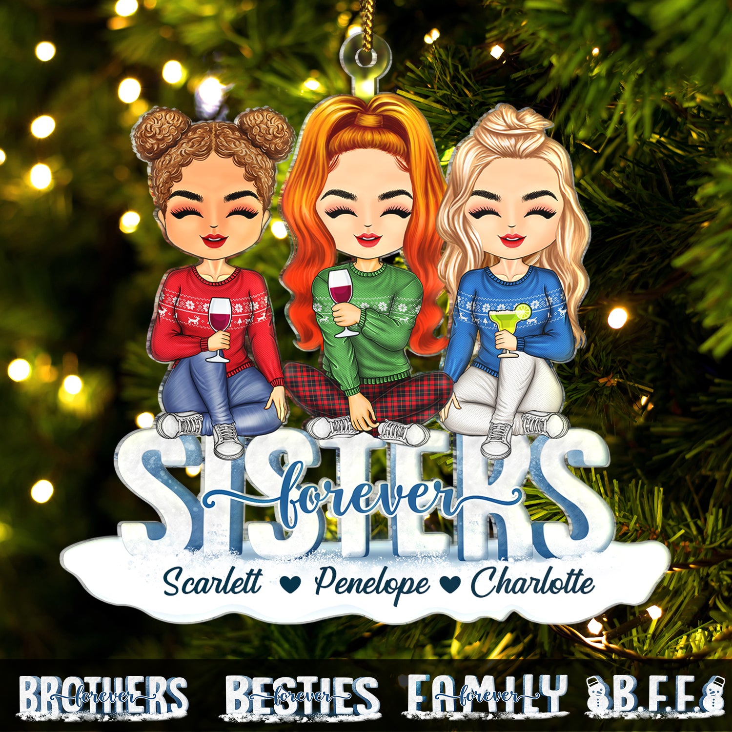 Sisters Brothers Forever - Christmas Gift For Siblings - Personalized Cutout Acrylic Ornament