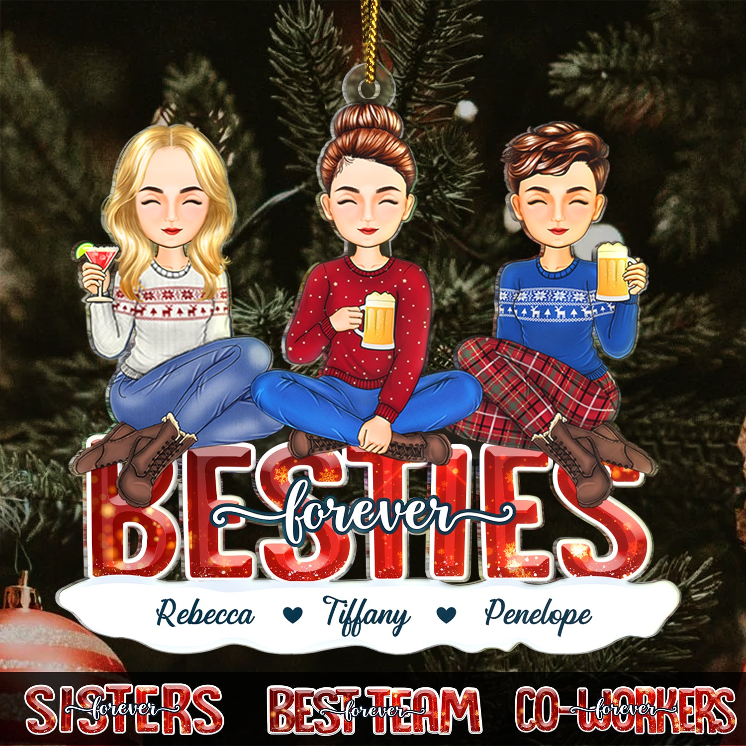 Sisters Besties Forever - Christmas Gift For Siblings, Best Friends And Colleagues - Personalized Cutout Acrylic Ornament