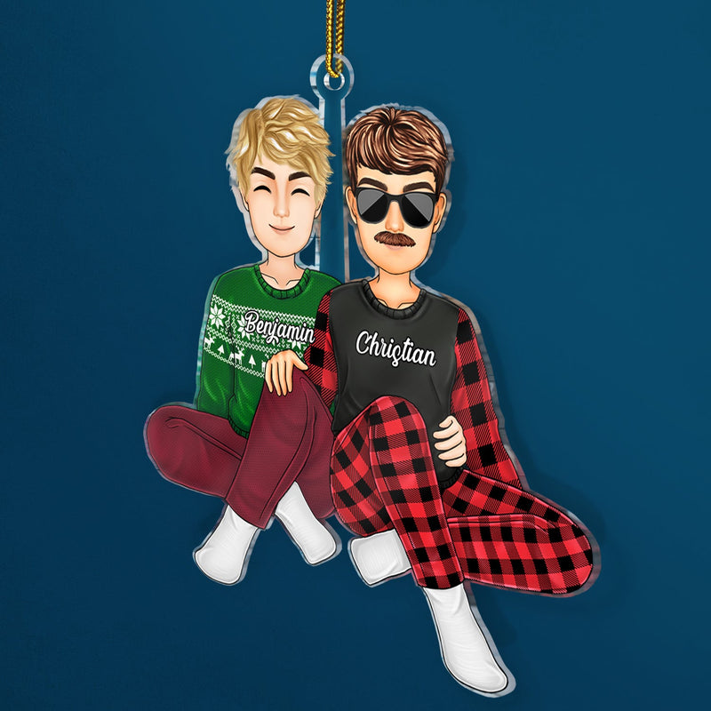 Couple Sitting Together - Christmas Gift For Husband, Wife, Lover - Personalized Cutout Acrylic Ornament