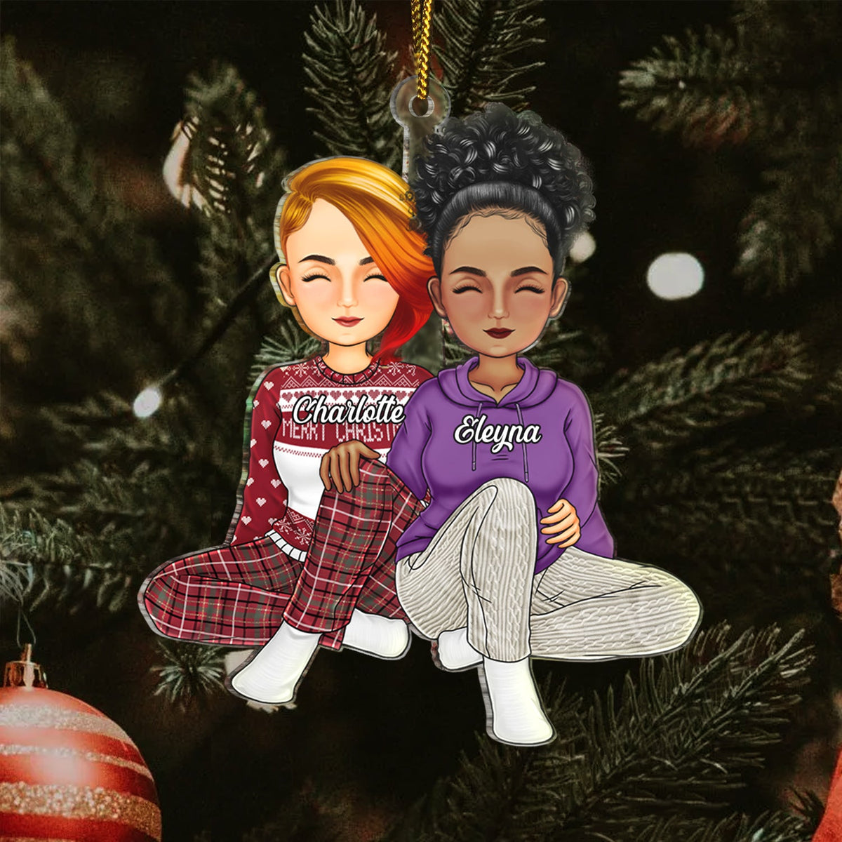 Couple Sitting Together - Christmas Gift For Husband, Wife, Lover - Personalized Cutout Acrylic Ornament