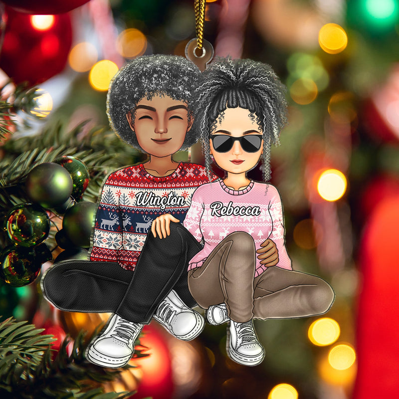 Couple Sitting Together - Christmas Gift For Husband, Wife, Lover - Personalized Cutout Acrylic Ornament