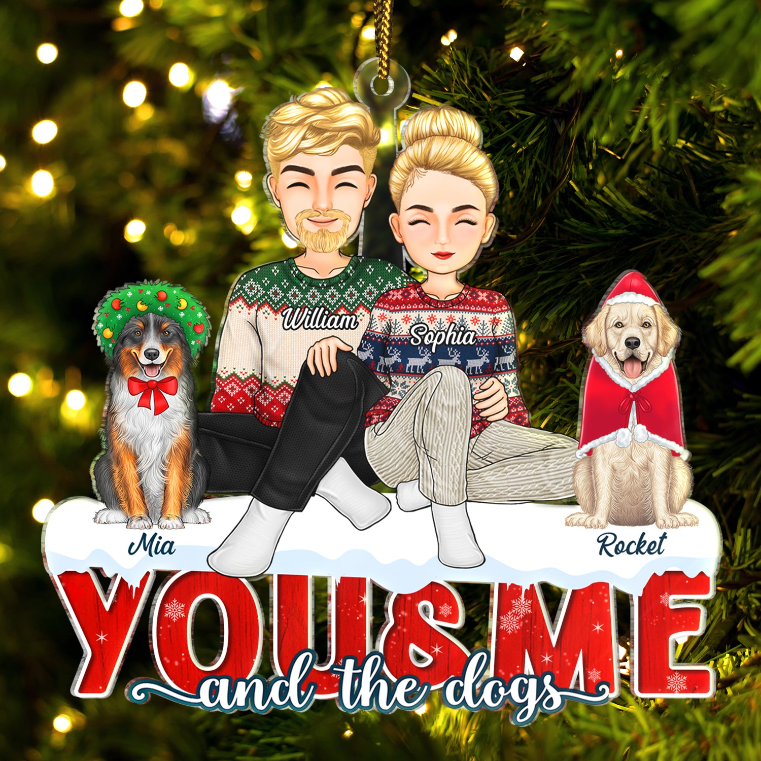 You & Me And The Dogs The Cats - Christmas Gifts For Couples, Husband, Wife, Pets Lovers - Personalized Cutout Acrylic Ornament