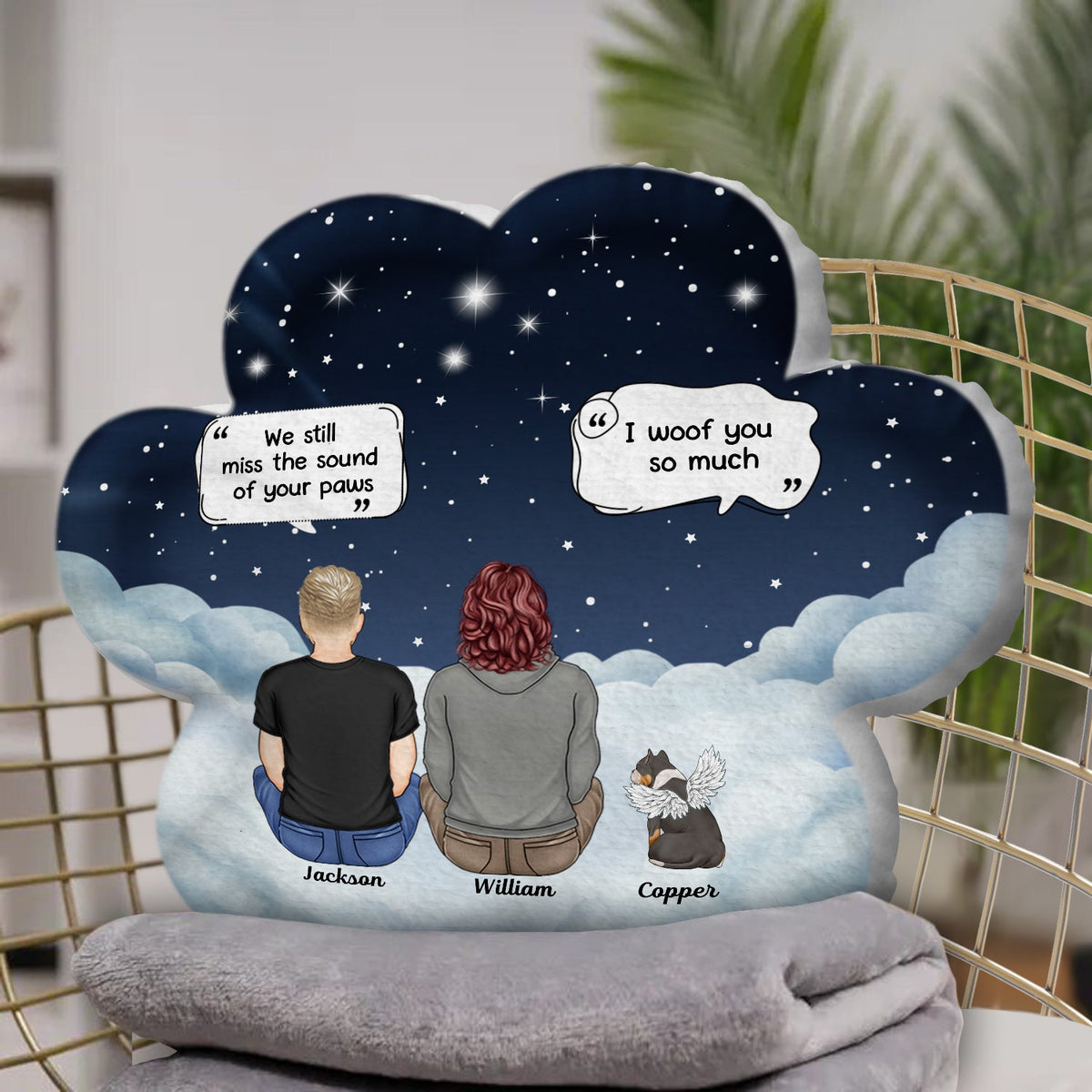 I Miss You - Memorial Gift For Pet Lovers, Dog Mom, Dog Dad, Cat Mom, Cat Dad - Personalized Paw Shaped Pillow