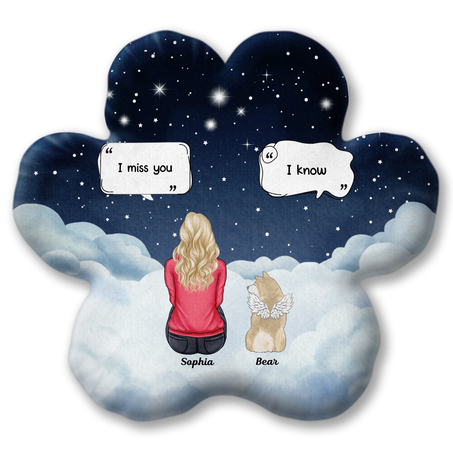 I Miss You - Memorial Gift For Pet Lovers, Dog Mom, Dog Dad, Cat Mom, Cat Dad - Personalized Paw Shaped Pillow