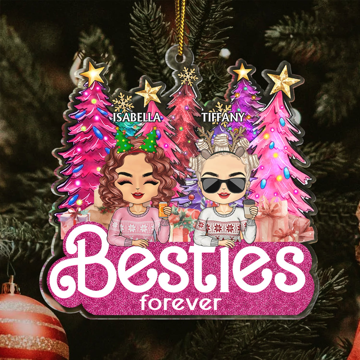 Pin Chibi « Partenaires de crime » – Cadeaux de Noël pour les meilleurs amis – Décoration en acrylique découpée personnalisée