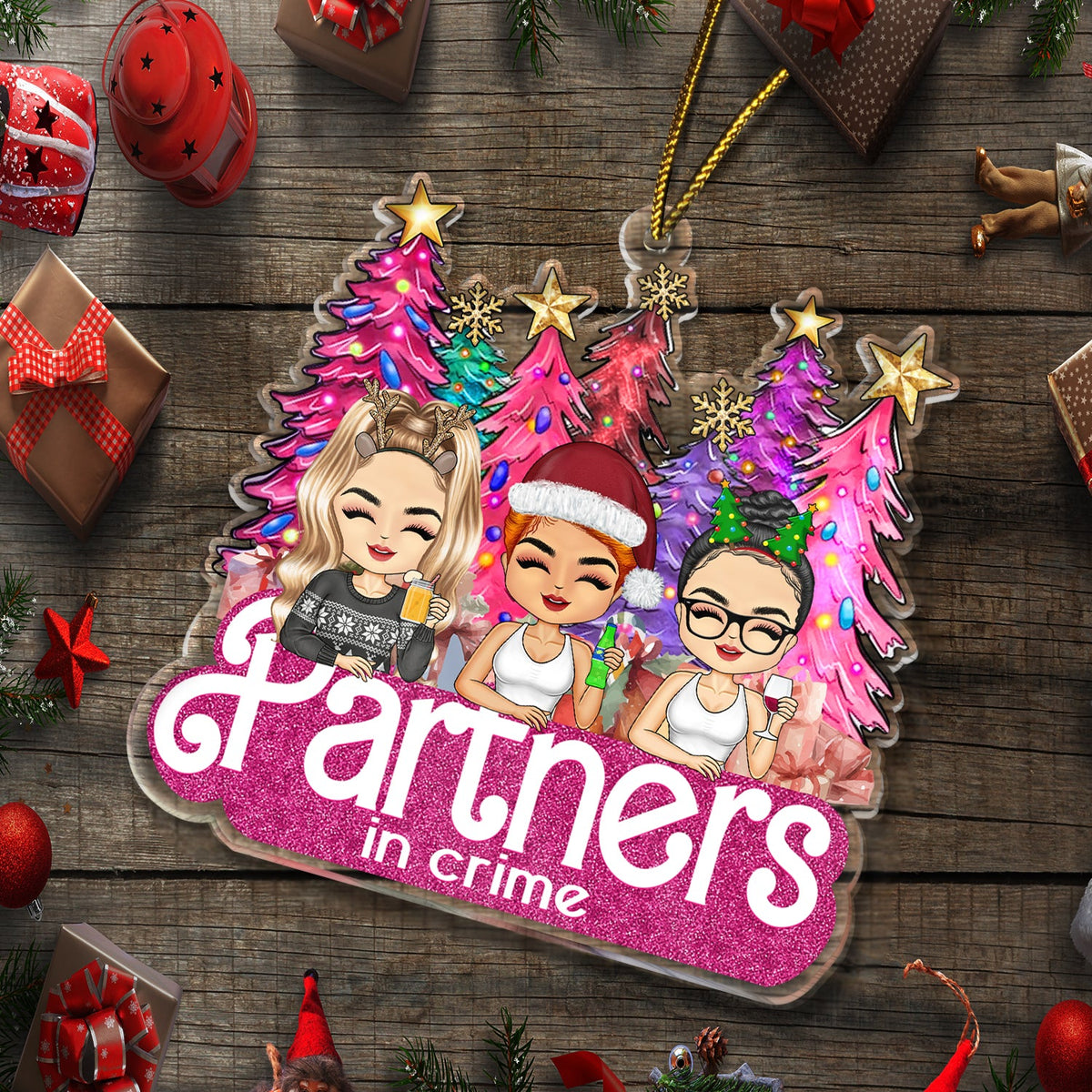 Pin Chibi « Partenaires de crime » – Cadeaux de Noël pour les meilleurs amis – Décoration en acrylique découpée personnalisée
