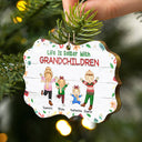 Life Is Better With Grandkids - Christmas, Loving Gift For Grandpa, Grandma, Grandparents - Personalized Medallion Wooden Ornament