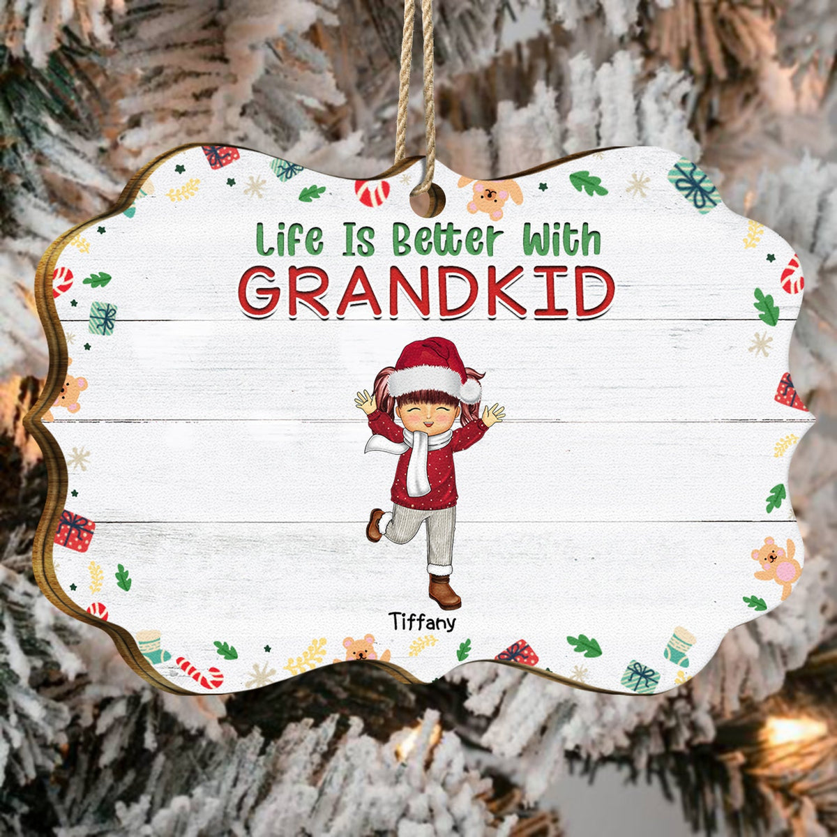 Life Is Better With Grandkids - Christmas, Loving Gift For Grandpa, Grandma, Grandparents - Personalized Medallion Wooden Ornament