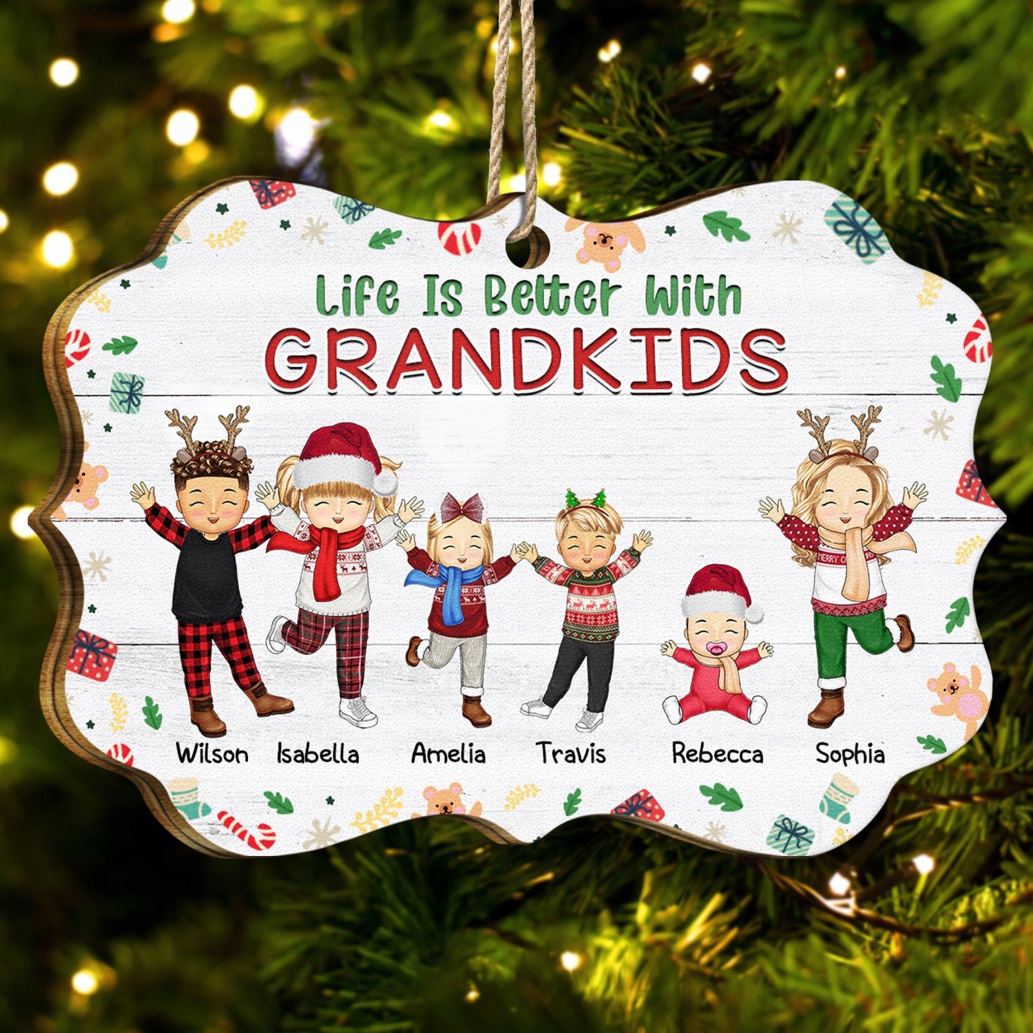 Life Is Better With Grandkids - Christmas, Loving Gift For Grandpa, Grandma, Grandparents - Personalized Medallion Wooden Ornament