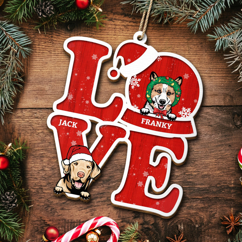 Love Dogs Cats - Christmas Gift For Pet Lovers - Personalized Wooden Cutout Ornament