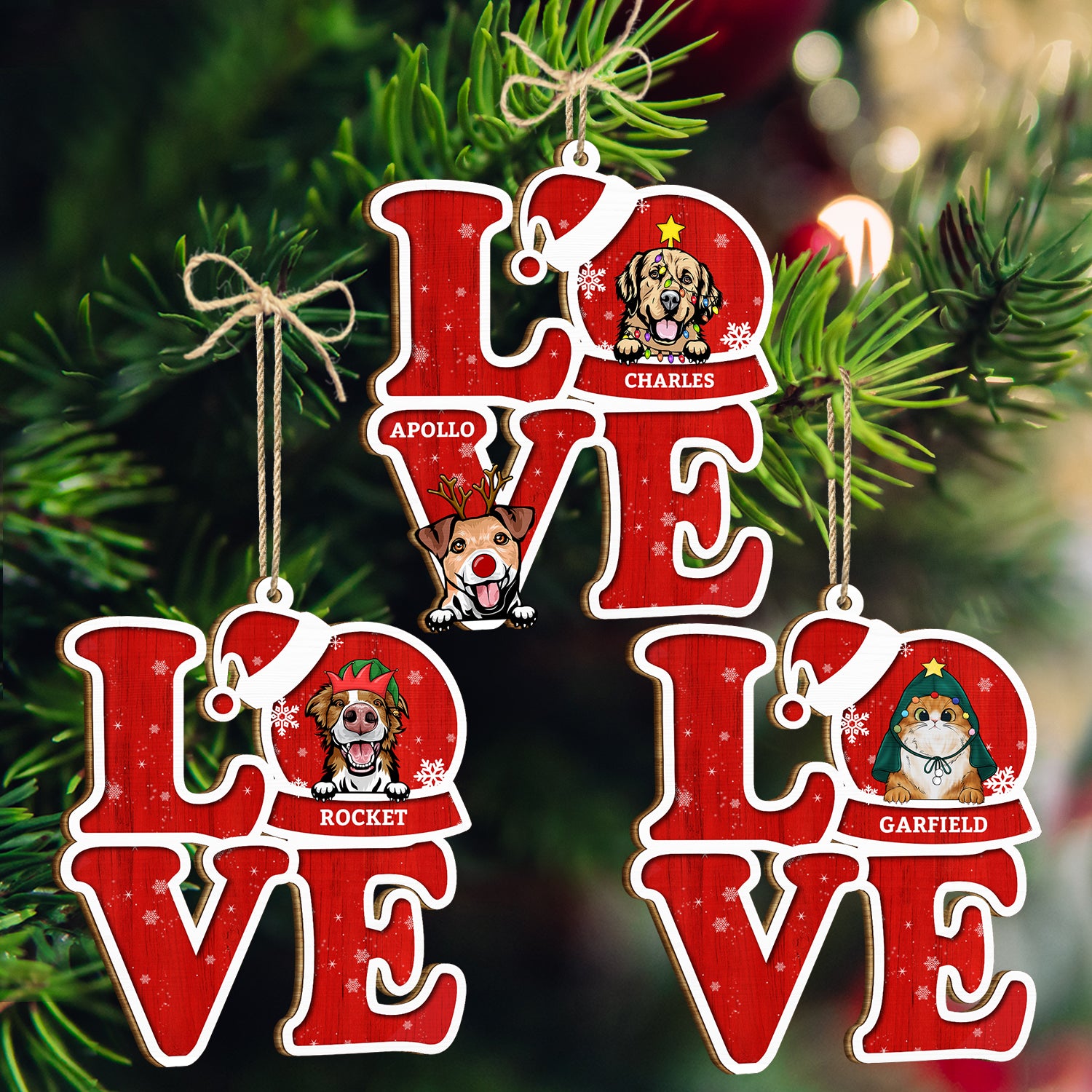 Love Dogs Cats - Christmas Gift For Pet Lovers - Personalized Wooden Cutout Ornament