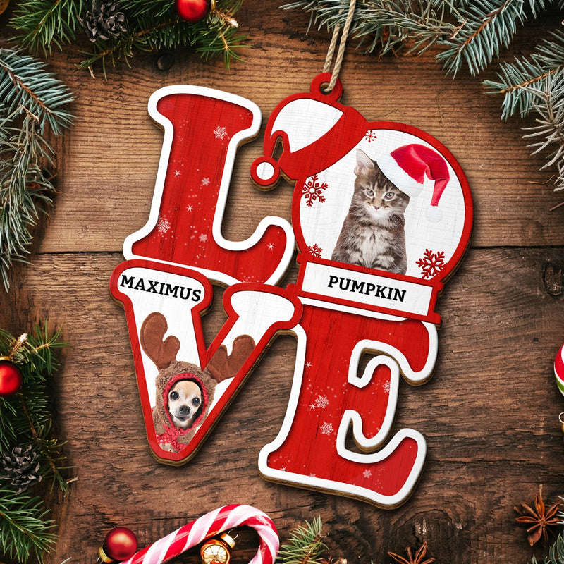 Custom Photo Love Family Kids Dogs Cats - Christmas, Loving Gift For Parents, Grandparents, Pet Lovers - Personalized Custom Shaped Wooden Ornament