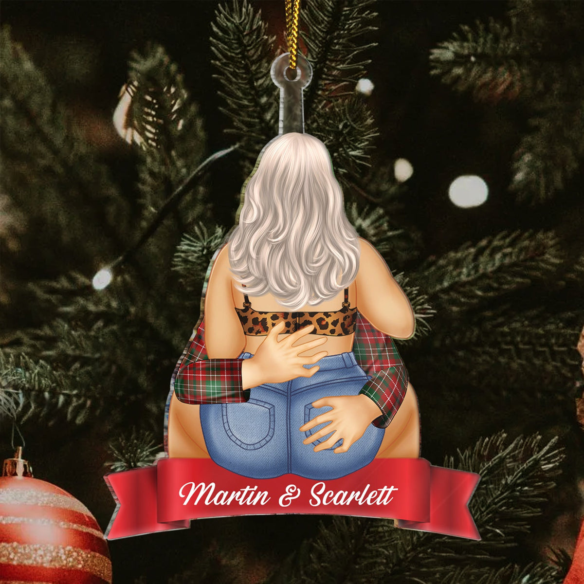 Couple câlin et baiser version 2 - Cadeau de Noël pour mari et femme - Décoration acrylique découpée personnalisée