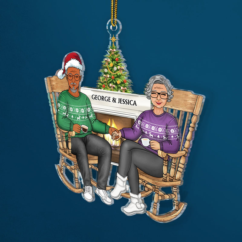 Couple Sitting On Chair Together - Christmas Gift For Husband And Wife - Personalized Cutout Acrylic Ornament