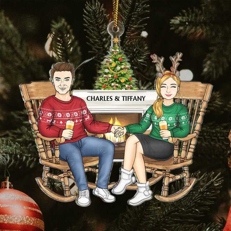 Couple Sitting On Chair Together - Christmas Gift For Husband And Wife - Personalized Cutout Acrylic Ornament