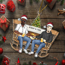 Couple Sitting On Chair Together - Christmas Gift For Husband And Wife - Personalized Cutout Acrylic Ornament