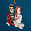 Couple Sitting Drink Together - Christmas Gift For Husband And Wife - Personalized Cutout Acrylic Ornament