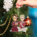 Couple Sitting Drink Together - Christmas Gift For Husband And Wife - Personalized Cutout Acrylic Ornament