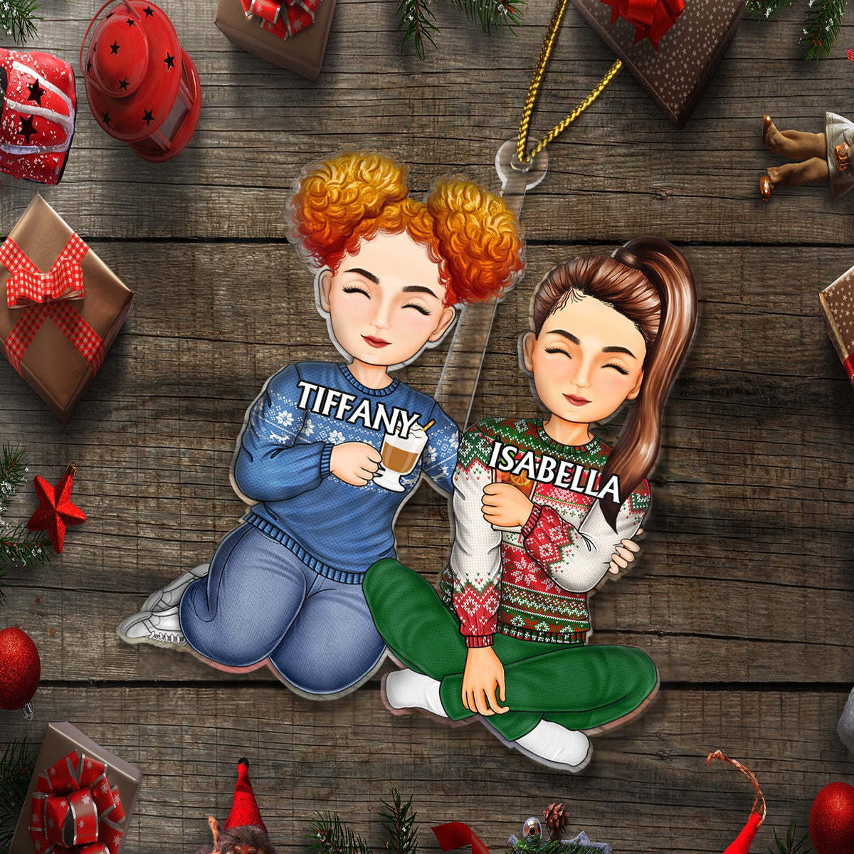 Couple Sitting Drink Together - Christmas Gift For Husband And Wife - Personalized Cutout Acrylic Ornament