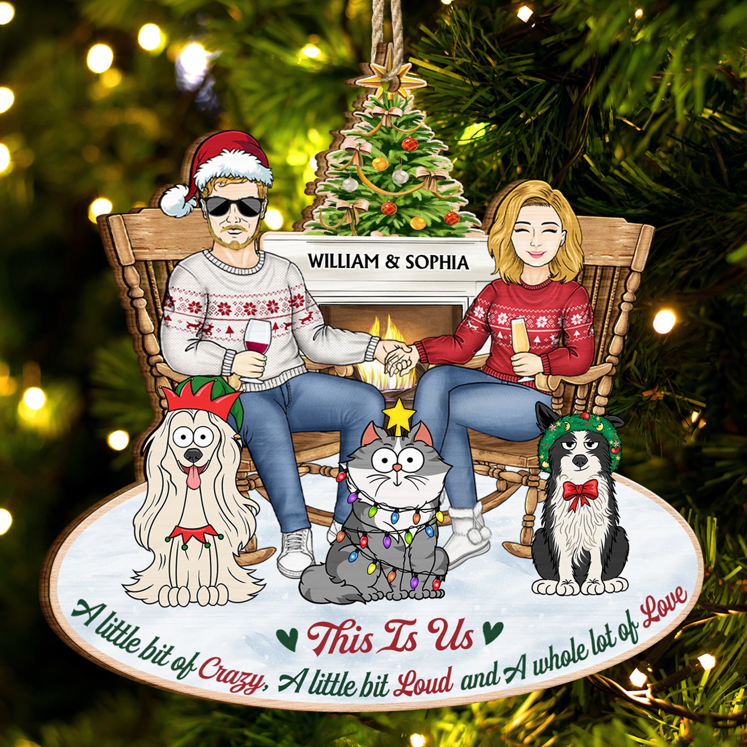 This Is Us Couple And Dogs Cats - Christmas Gift For Pet Lovers And Family - Personalized Wooden Cutout Ornament