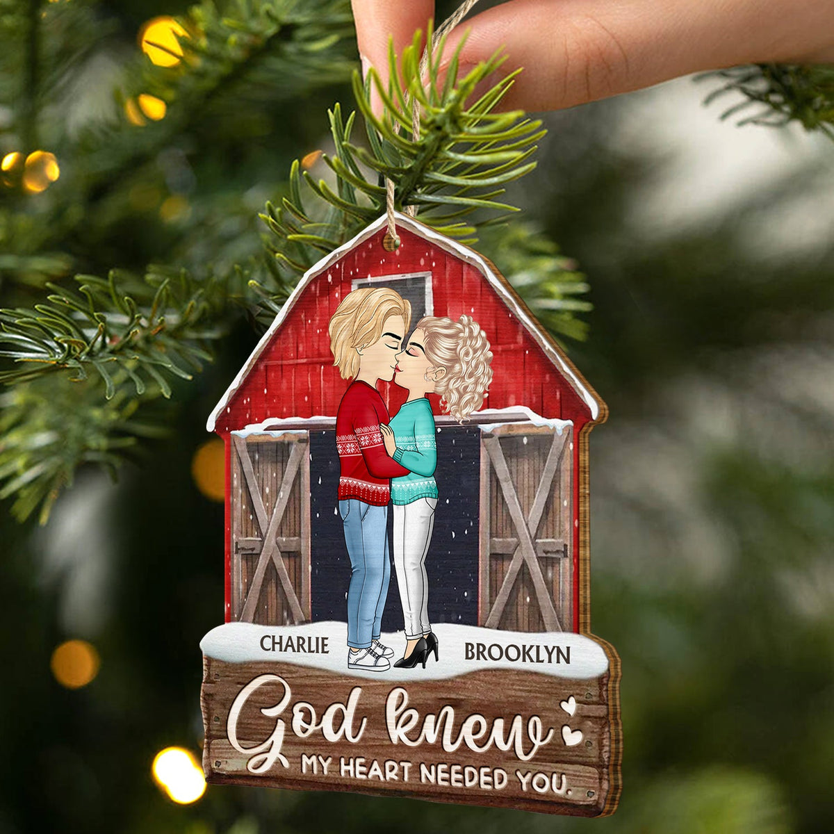 Husband And Wife God Knew My Heart Needed You - Christmas Gift For Couples - Personalized Custom Shaped Wooden Ornament