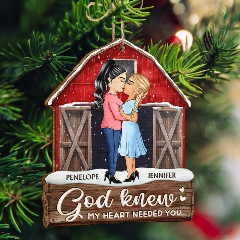 Husband And Wife God Knew My Heart Needed You - Christmas Gift For Couples - Personalized Custom Shaped Wooden Ornament