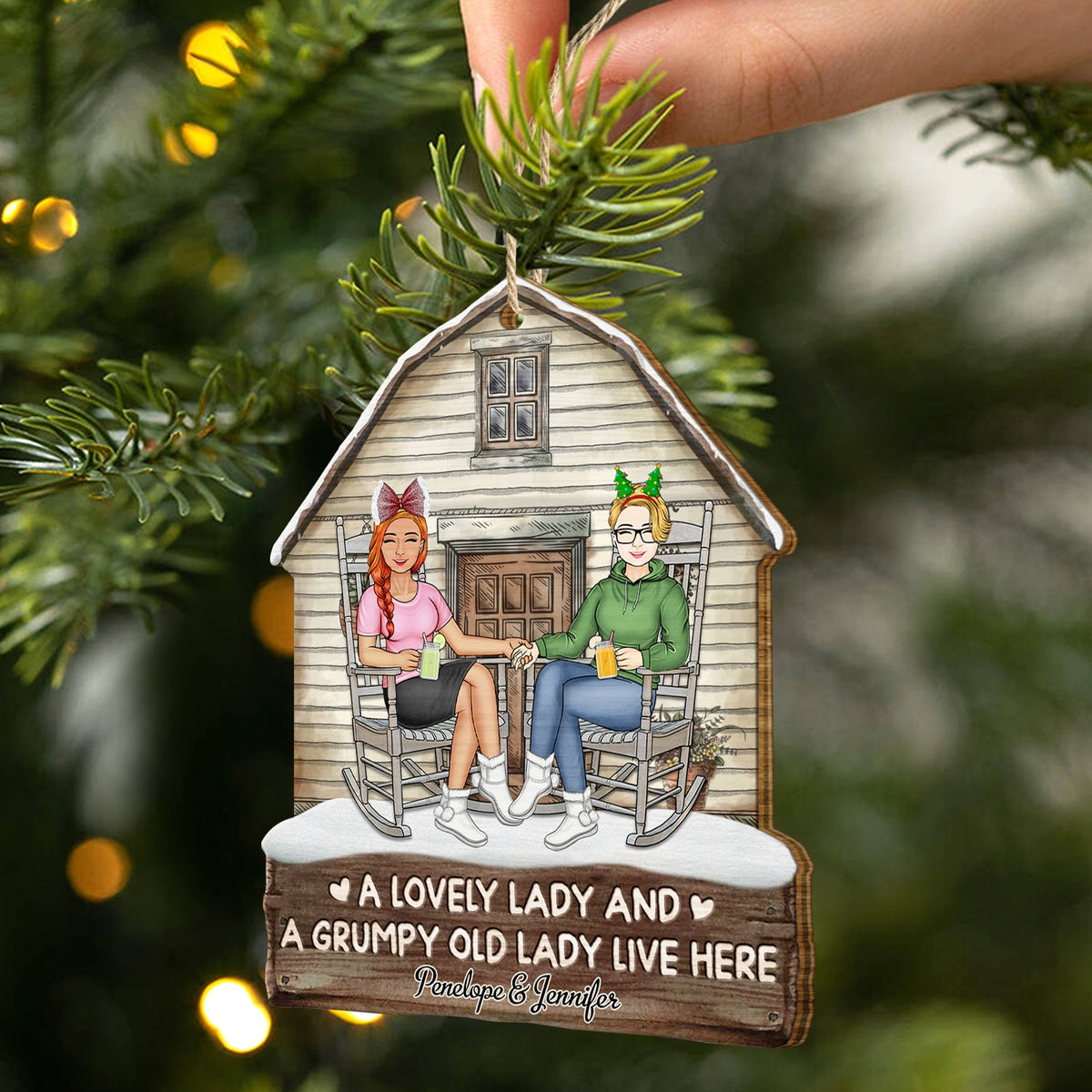 A Lovely Lady And A Grumpy Old Man Live Here - Christmas Gift For Couples - Personalized Custom Shaped Wooden Ornament