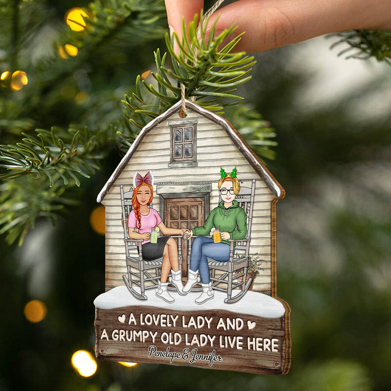A Lovely Lady And A Grumpy Old Man Live Here - Christmas Gift For Couples - Personalized Custom Shaped Wooden Ornament