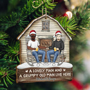A Lovely Lady And A Grumpy Old Man Live Here - Christmas Gift For Couples - Personalized Custom Shaped Wooden Ornament